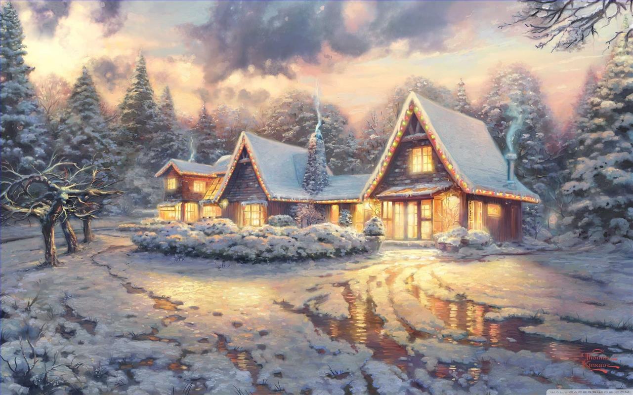 Alojamiento de Navidad Thomas Kinkade Pintura al óleo